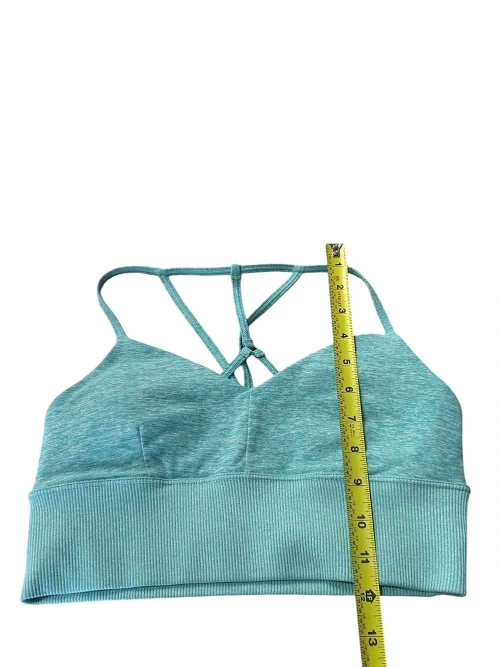 ALO Yoga Lavish Bra In Aqua Strappy Back Sports Bra Small Heather Blue Alosoft